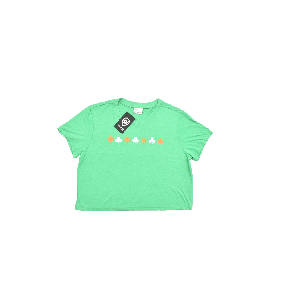 NEW WHERE I'M FROM Women's Green Shamrock Star Graphic T-Shirt Size M